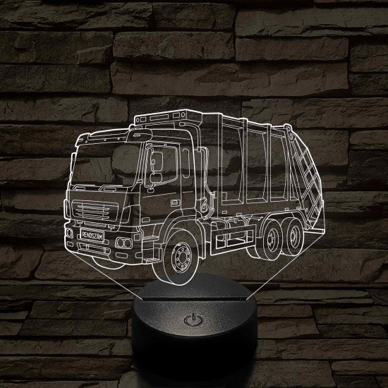 Egyedi rendszámmal gravírozható kukásautó 7 színű 3D led lámpa