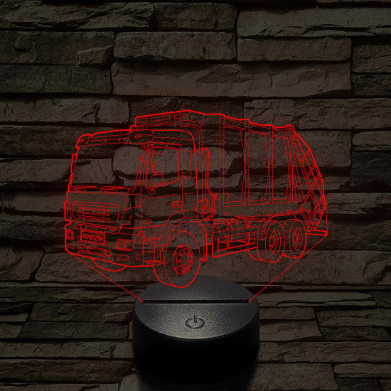 Egyedi rendszámmal gravírozható kukásautó 7 színű 3D led lámpa