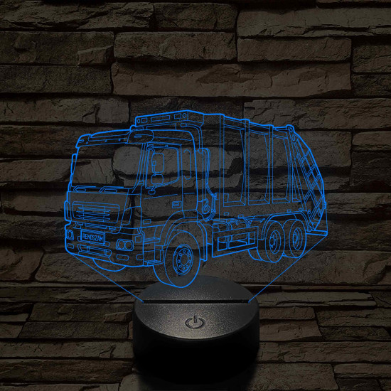 Egyedi rendszámmal gravírozható kukásautó 7 színű 3D led lámpa