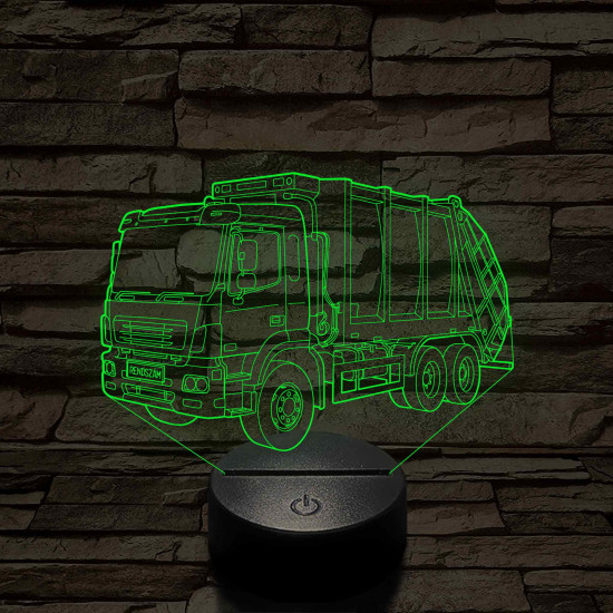 Egyedi rendszámmal gravírozható kukásautó 7 színű 3D led lámpa