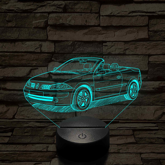 Renault Megane Cabrio 2005 – 7 színű 3D LED lámpa egyedi rendszámmal gravírozható
