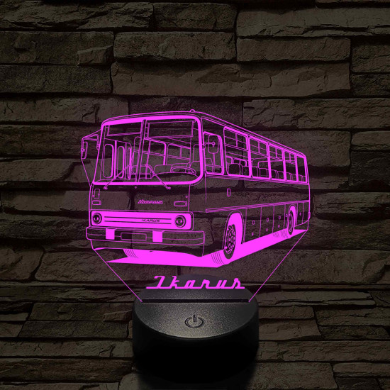Régi kétajtós Ikarus busz – 7 színű, színváltós 3D LED lámpa