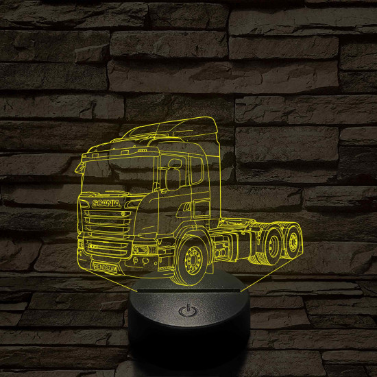 Scania kamion rendszámmal - 7 színű, színváltós 3D LED lámpa