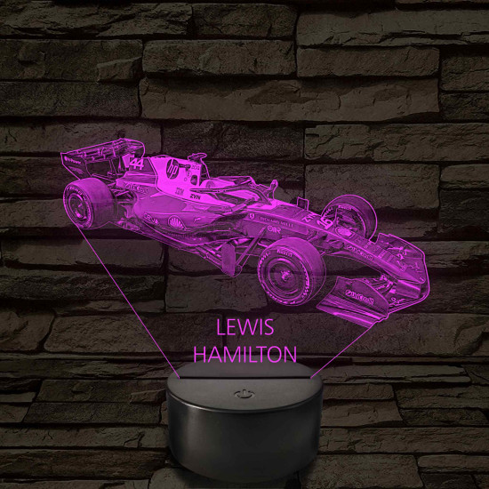 A Száguldó Legenda – Lewis Hamilton F1 7 színű, színváltós 3D LED lámpa