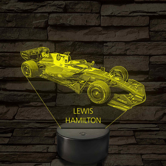 A Száguldó Legenda – Lewis Hamilton F1 7 színű, színváltós 3D LED lámpa