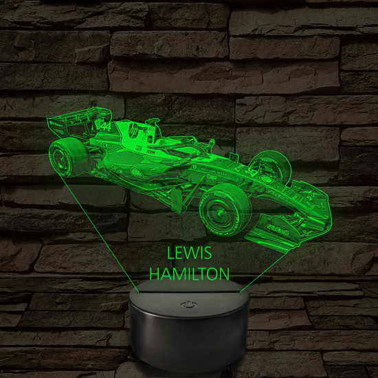 A Száguldó Legenda – Lewis Hamilton F1 7 színű, színváltós 3D LED lámpa