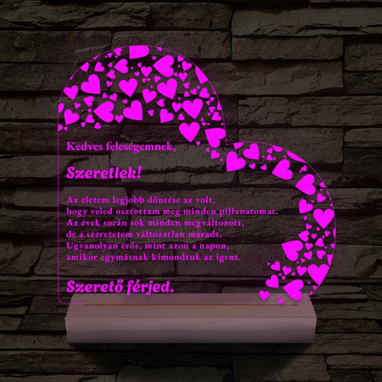 Feleségemnek fatalpas vagy keretes 7 színű 3D led lámpa