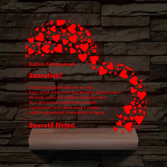 Feleségemnek fatalpas vagy keretes 7 színű 3D led lámpa