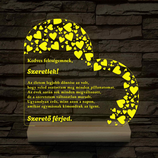 Feleségemnek fatalpas vagy keretes 7 színű 3D led lámpa