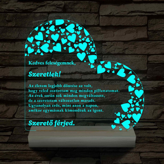 Feleségemnek fatalpas vagy keretes 7 színű 3D led lámpa