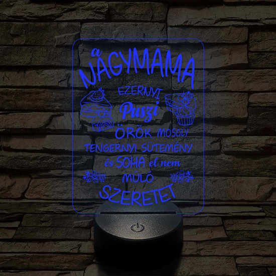 Nagymama – Szeretet, puszi és sütemény - 7 színű, színváltós 3D led lámpa