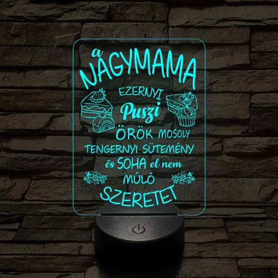 Nagymama – Szeretet, puszi és sütemény - 7 színű, színváltós 3D led lámpa
