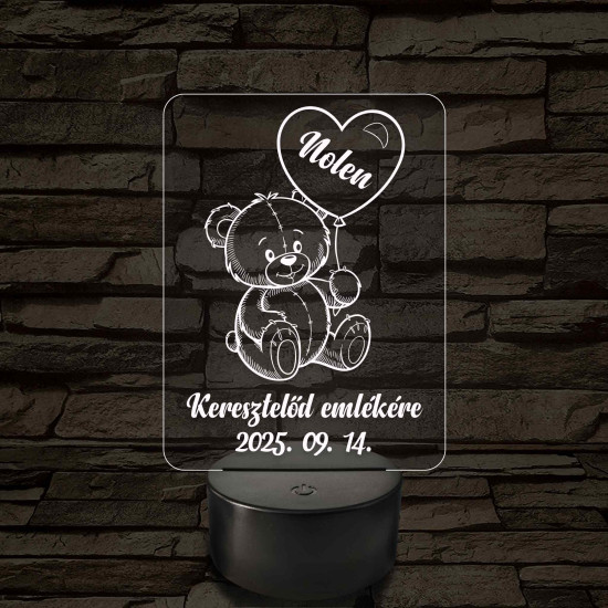 Keresztelő emlékére 7 színű, színváltós állatos 3D led lámpa