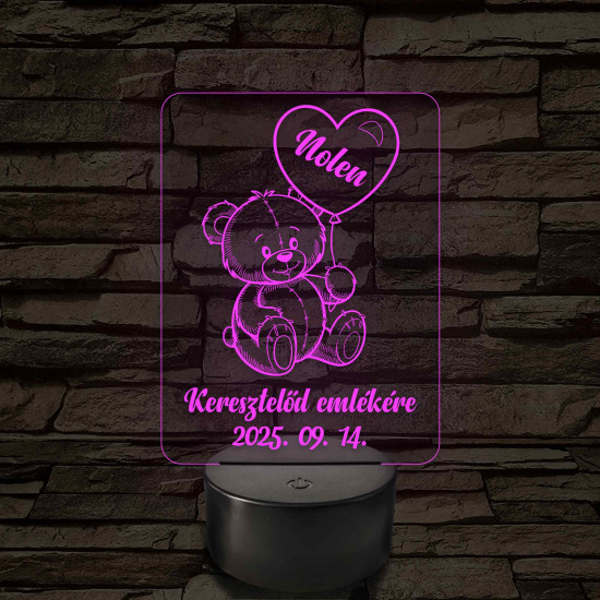 Keresztelő emlékére 7 színű, színváltós állatos 3D led lámpa