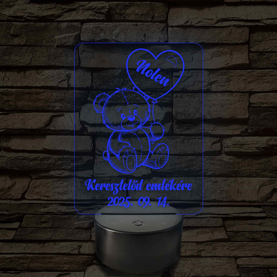Keresztelő emlékére 7 színű, színváltós állatos 3D led lámpa