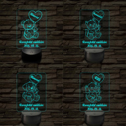 Keresztelő emlékére 7 színű, színváltós állatos 3D led lámpa