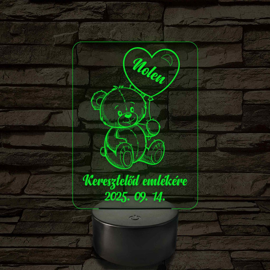 Keresztelő emlékére 7 színű, színváltós állatos 3D led lámpa