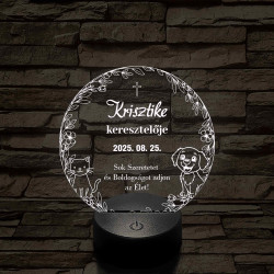 Keresztelői emlék, személyre szabható névvel és dátummal - 7 színű, színváltós 3D led lámpa