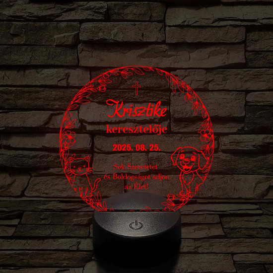 Keresztelői emlék, személyre szabható névvel és dátummal - 7 színű, színváltós 3D led lámpa