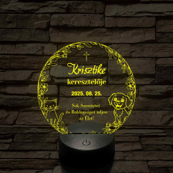 Keresztelői emlék, személyre szabható névvel és dátummal - 7 színű, színváltós 3D led lámpa
