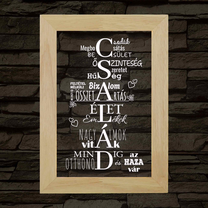 Család – fakeretes, színváltós LED lámpa
