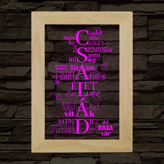 Család – fakeretes, színváltós LED lámpa