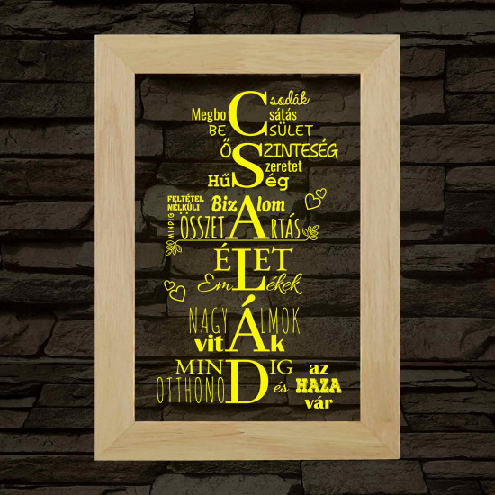 Család – fakeretes, színváltós LED lámpa