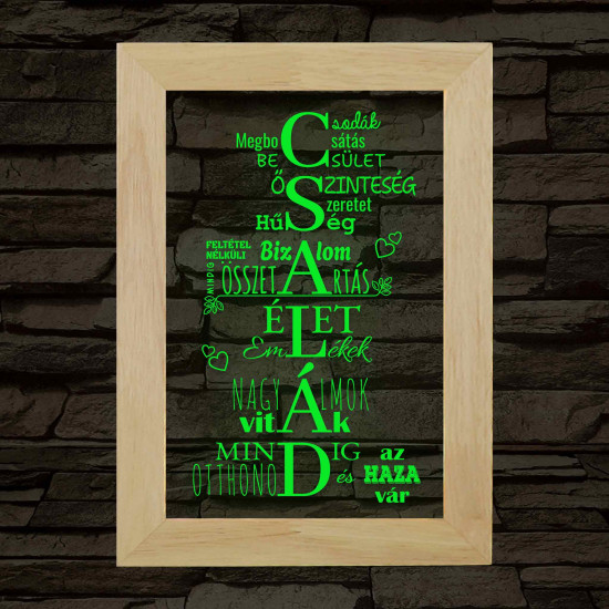 Család – fakeretes, színváltós LED lámpa