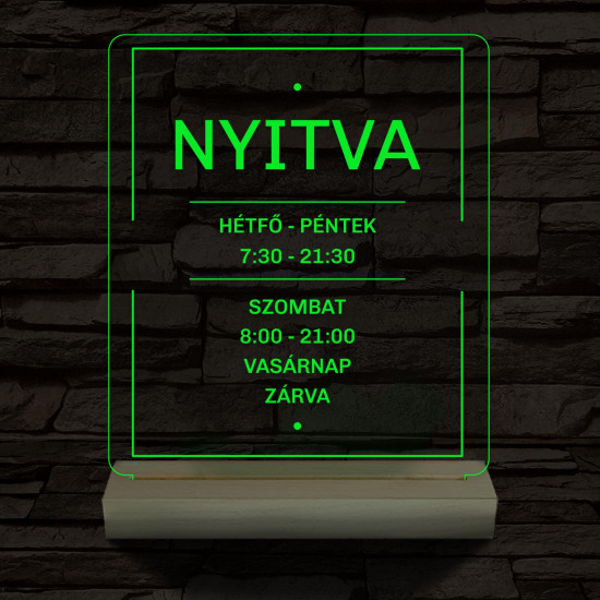 Nyitvatartás számokkal 20 cm fa talppal 7 színű 3D led lámpa