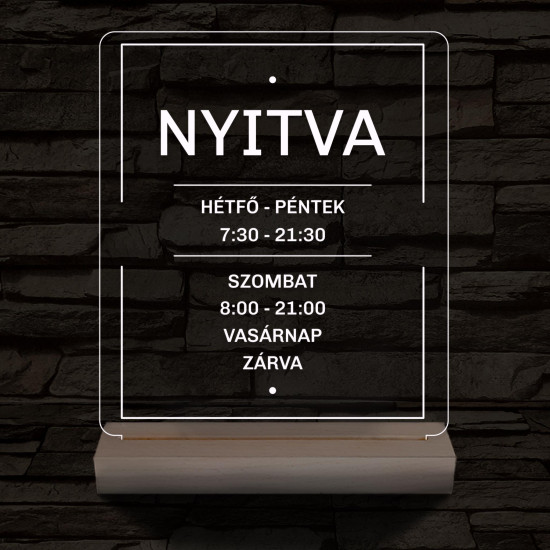 Nyitvatartás számokkal 20 cm fa talppal 7 színű 3D led lámpa