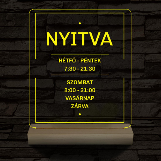 Nyitvatartás számokkal 20 cm fa talppal 7 színű 3D led lámpa