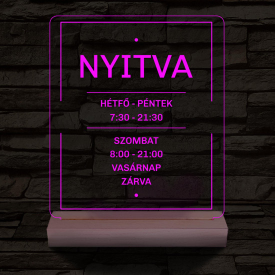 Nyitvatartás számokkal 20 cm fa talppal 7 színű 3D led lámpa