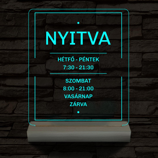 Nyitvatartás számokkal 20 cm fa talppal 7 színű 3D led lámpa