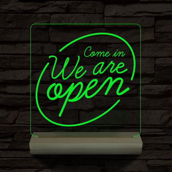 Nyitva, Open 20 cm fa talppal 7 színű 3D led lámpa