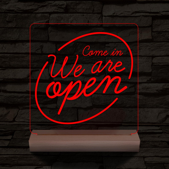 Nyitva, Open 20 cm fa talppal 7 színű 3D led lámpa