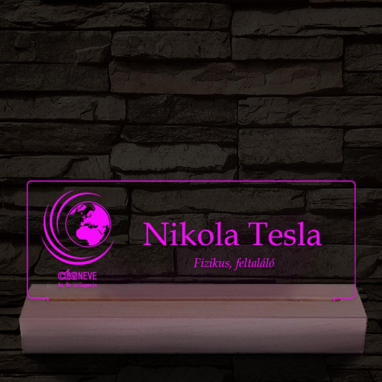 Névtábla céges logóval 20 cm fa talppal 7 színű 3D led lámpa