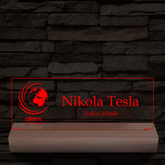 Névtábla céges logóval 20 cm fa talppal 7 színű 3D led lámpa
