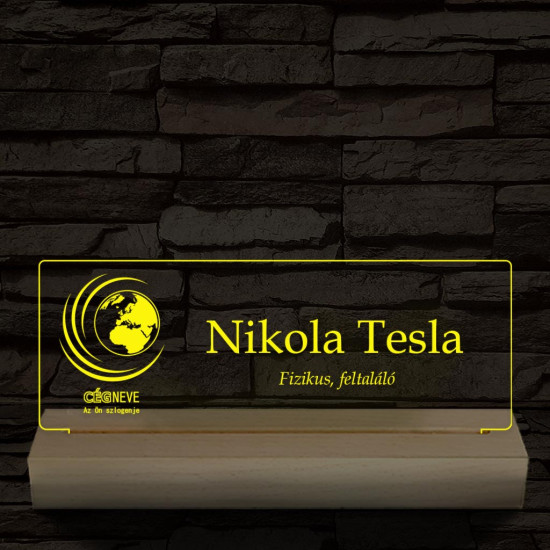 Névtábla céges logóval 20 cm fa talppal 7 színű 3D led lámpa