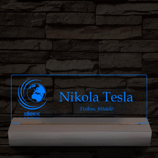 Névtábla céges logóval 20 cm fa talppal 7 színű 3D led lámpa