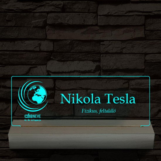 Névtábla céges logóval 20 cm fa talppal 7 színű 3D led lámpa