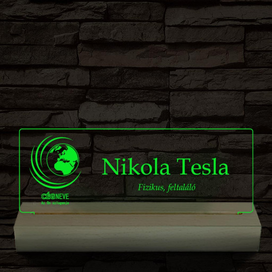 Névtábla céges logóval 20 cm fa talppal 7 színű 3D led lámpa