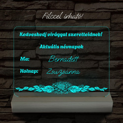 Virágbolt névnap írható tábla 20 cm fa talppal 7 színű 3D led lámpa