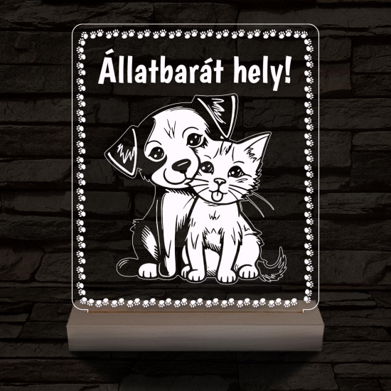 Állatbarát hely 20 cm fa talppal 7 színű 3D led lámpa
