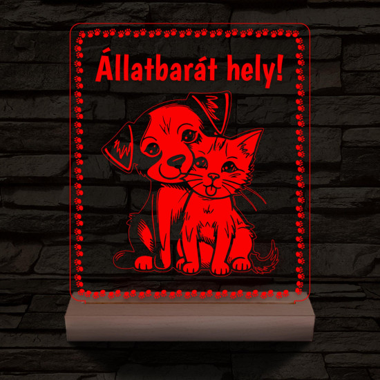 Állatbarát hely 20 cm fa talppal 7 színű 3D led lámpa