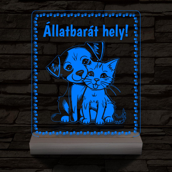 Állatbarát hely 20 cm fa talppal 7 színű 3D led lámpa