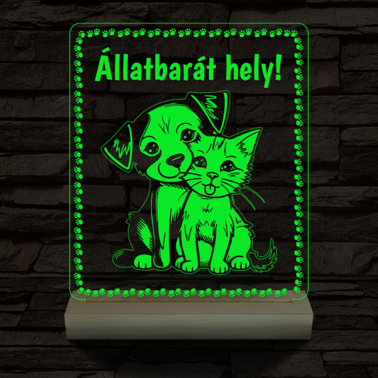 Állatbarát hely 20 cm fa talppal 7 színű 3D led lámpa