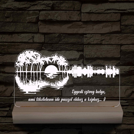 Gitár naplementés tájjal – fatalppal, színváltós LED lámpa