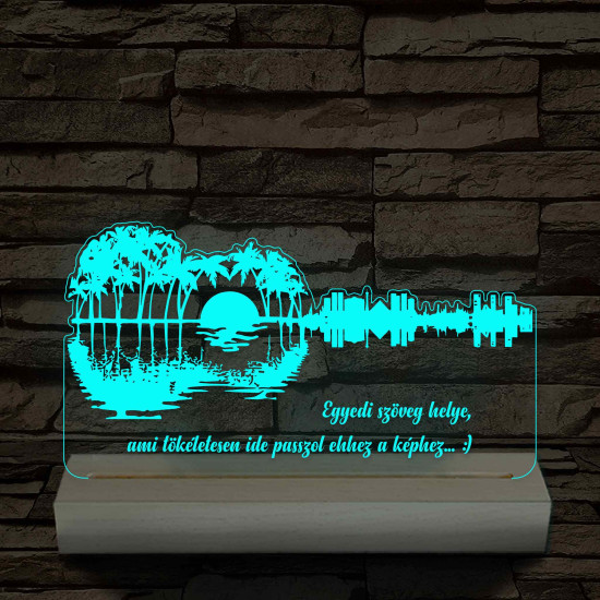 Gitár naplementés tájjal – fatalppal, színváltós LED lámpa