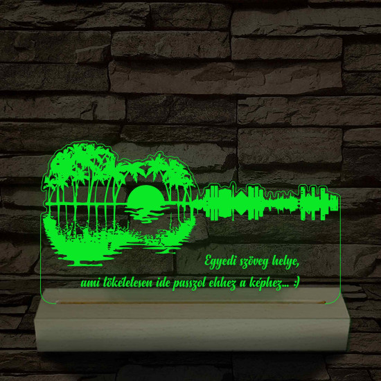 Gitár naplementés tájjal – fatalppal, színváltós LED lámpa