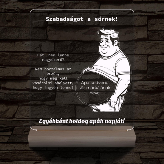 Szabadságot a sörnek személyre szabott 20 cm fa talppal 7 színű 3D led lámpa